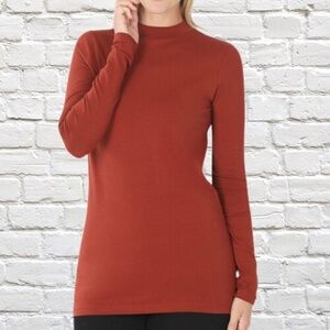Women's Plus Size Zenana Rust Soft Cotton Long Sleeve Mock Neck Top - New!
